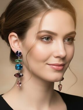paparazzi Multicolor Crystal Linear Drop Earrings in Blue, Green, Purple, Pink